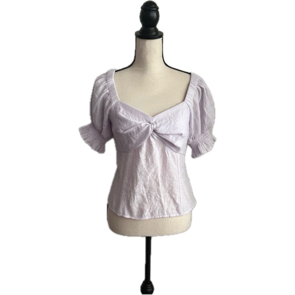 Nine West Light Purple Puffy Sleeve Off the Shoulder Versatile Shirt - Picture 2 of 16